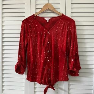 Red hombre top from Coral Bay, with subtle sequins, petite small.